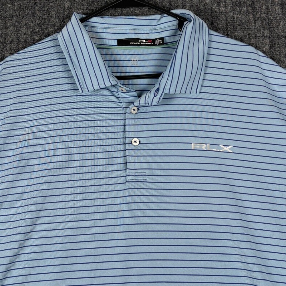 RLX Ralph Lauren Striped Wicking Golf Polo Shirt XXL Light Blue Navy